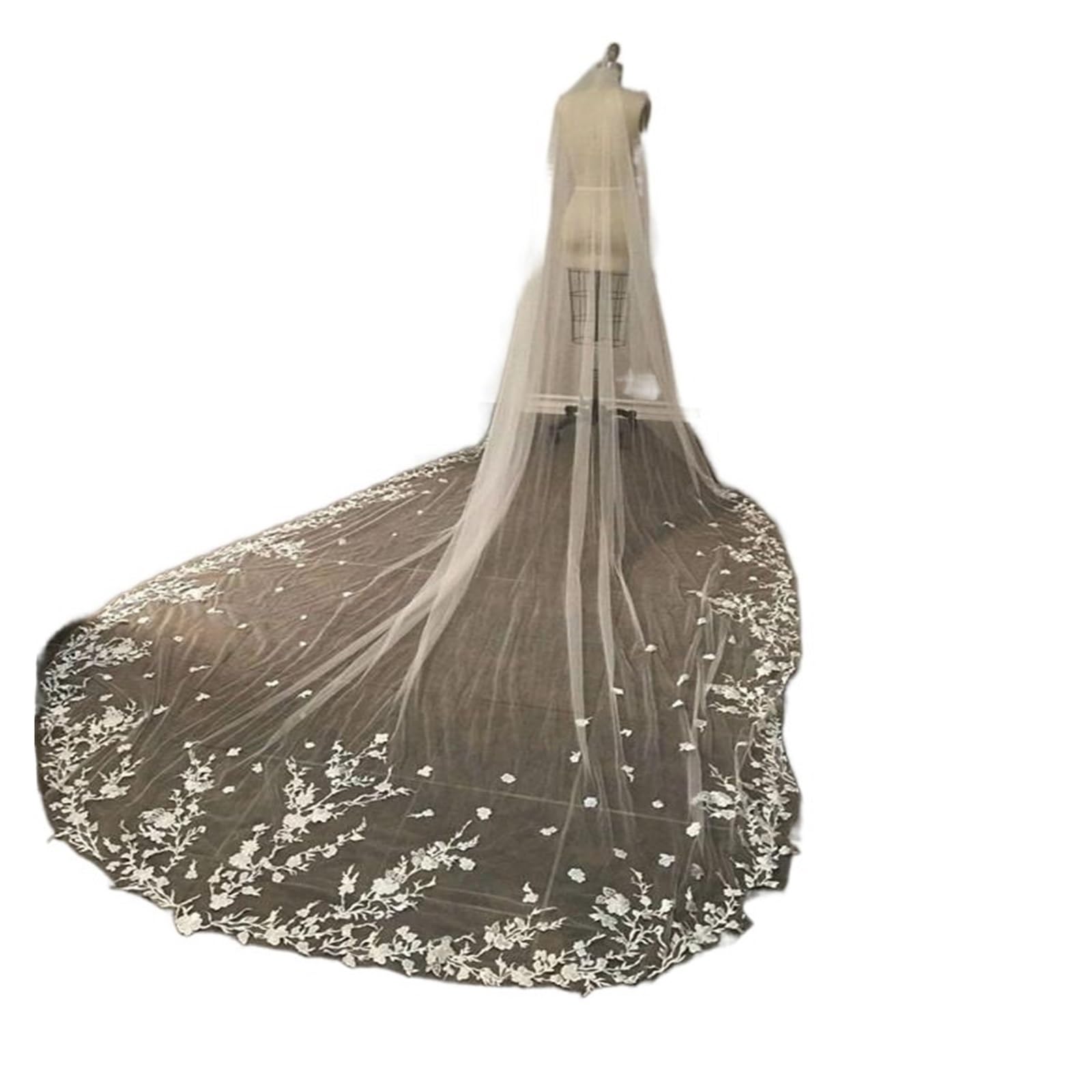 Kathedrale Länge Spitze Applikiert 3 m Lange Hochzeitsschleier Mit Gratis Kamm Brautschleier Maßgeschneidert Hochzeitsaccessoires Hochzeit (Farbe: Elfenbein)