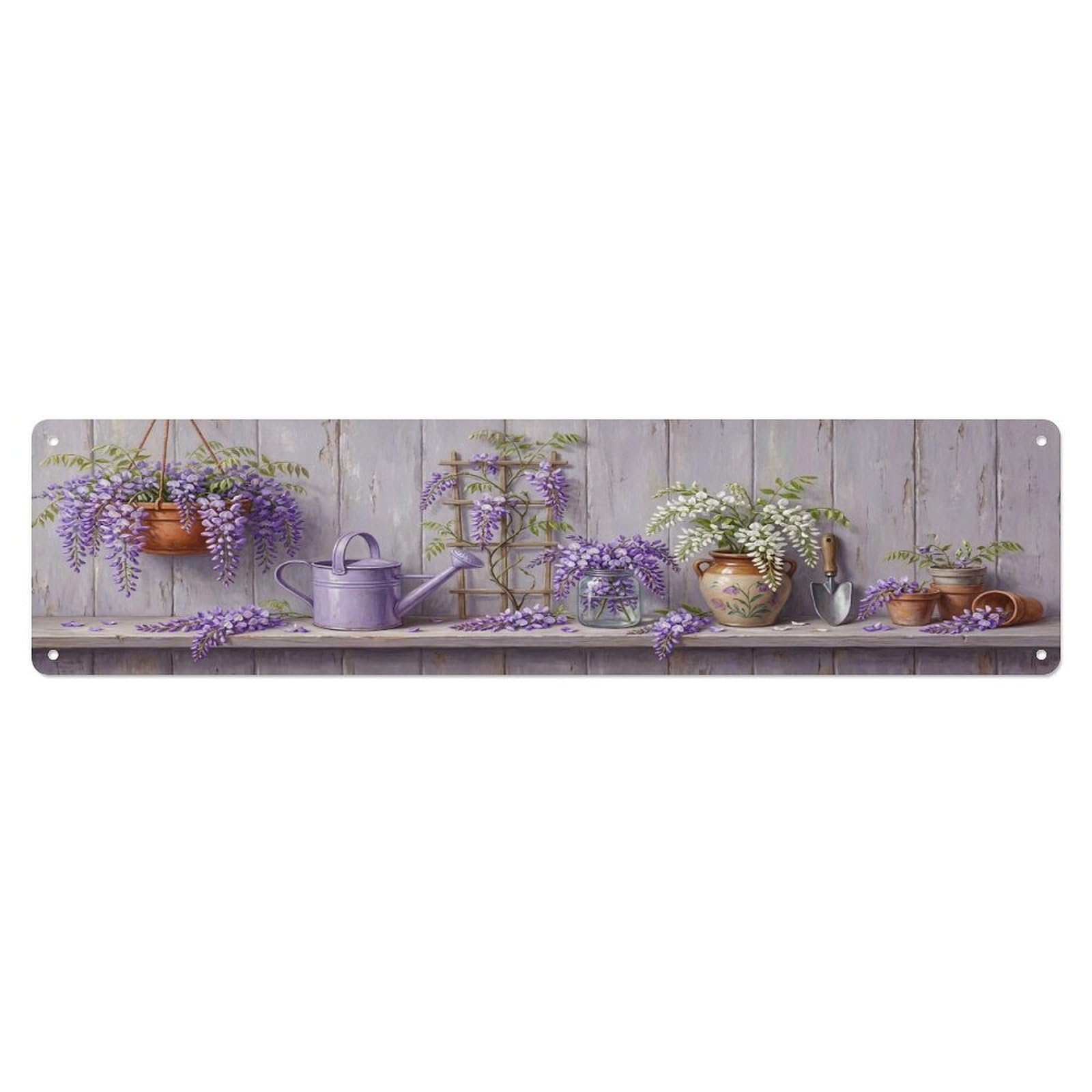 Floral Garden Tools Wisteria Hanging Pattern Print Metal Tin Sign