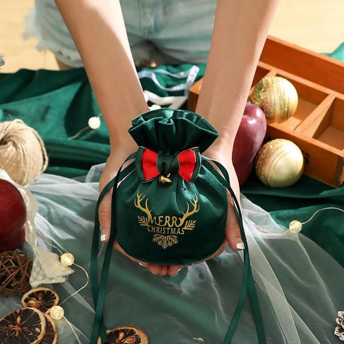 20 Sacchetti Di Velluto Con Coulisse, 8x10 Cm, Perfetti Per Gioielli, Caramelle E Regali Di Natale - Confezione Da 2
