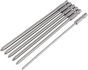 Akozon Long Hexagonal Phillips Screwdriver Bits 6 Pieces Shaft 1/4 Inch S2 Steel 150 mm Magnetic Screwdriver Bit Set Cross Head Bit Tool PH1 PH2