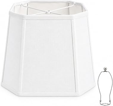 1-Pack White Square Cut Corner Lamp Shade, 9.5 x 12 x 9.5 in, Harp Included
