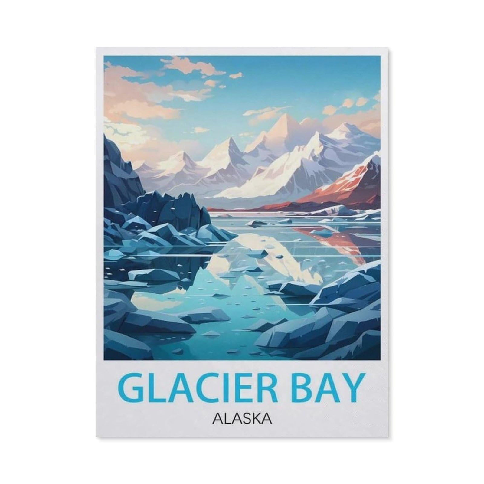 BEAYODKP Paint by Numbers for Adults Beginner，Glacier Bay Poster, Alaska，DIY Oil Painting Kit on Canvas with Paintbrushes and Acrylic Pigment, Arts Craft for Home Wall Decor(50x60cm-BE29