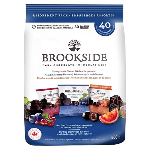 Brookside Dark Chocolate, Assorted Flavours, 40 × 20g (Blood Orange & Peach Flavour, Pomegranate flavour, Acai and blueberry flavour)