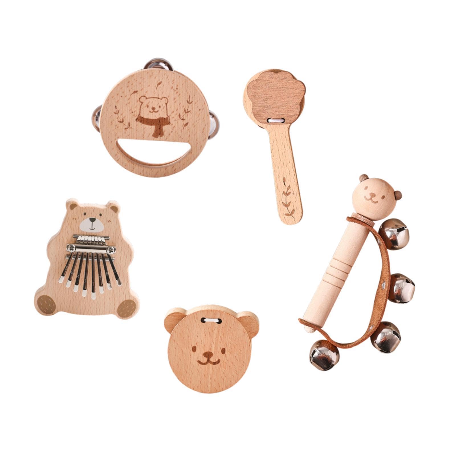 Generic Hölzerne Rassel Set Rassel Spielzeug Bildung Handaugenkoordination Hand Rasseln Glocke Percussion Instrumente für Boy Girl Geschenk, 5 Stück