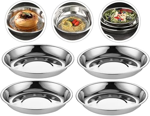 Miniatura 7 de Yardwe Soporte para cupcakes platos redondos de acero inoxidable, 6 platos llanos de metal, platos redondos de metal de 7 pulgadas para barbacoa,