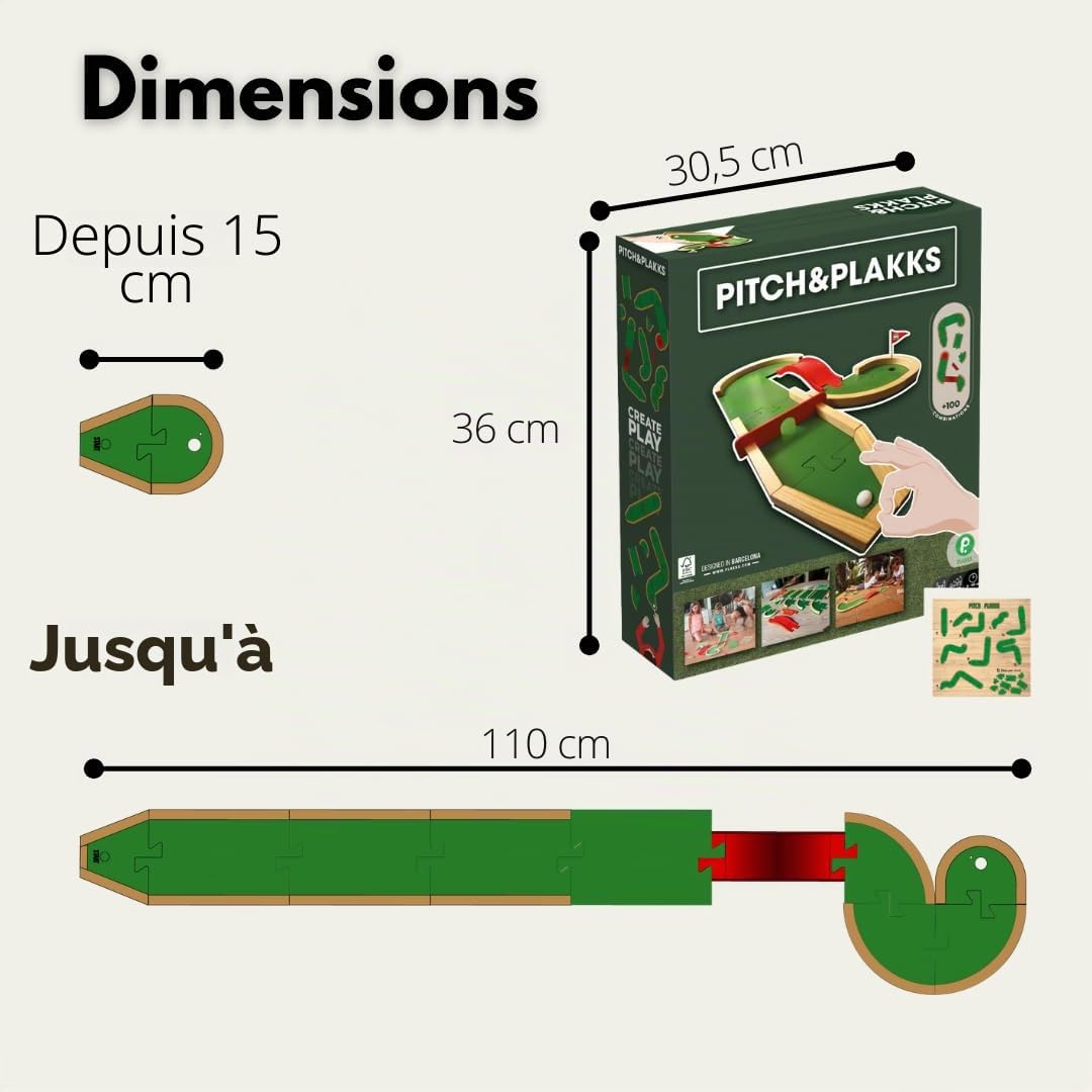 Pitch&PLAKKS | Jeu de Société de Mini-Golf | pour Les Enfants et Les Adultes | De 3 à 99 Ans | De 1 à 10 Joueurs | en Bois | Jeux Éducatifs et d'Adresse | Jeu Créatif | pour Toute la Famille