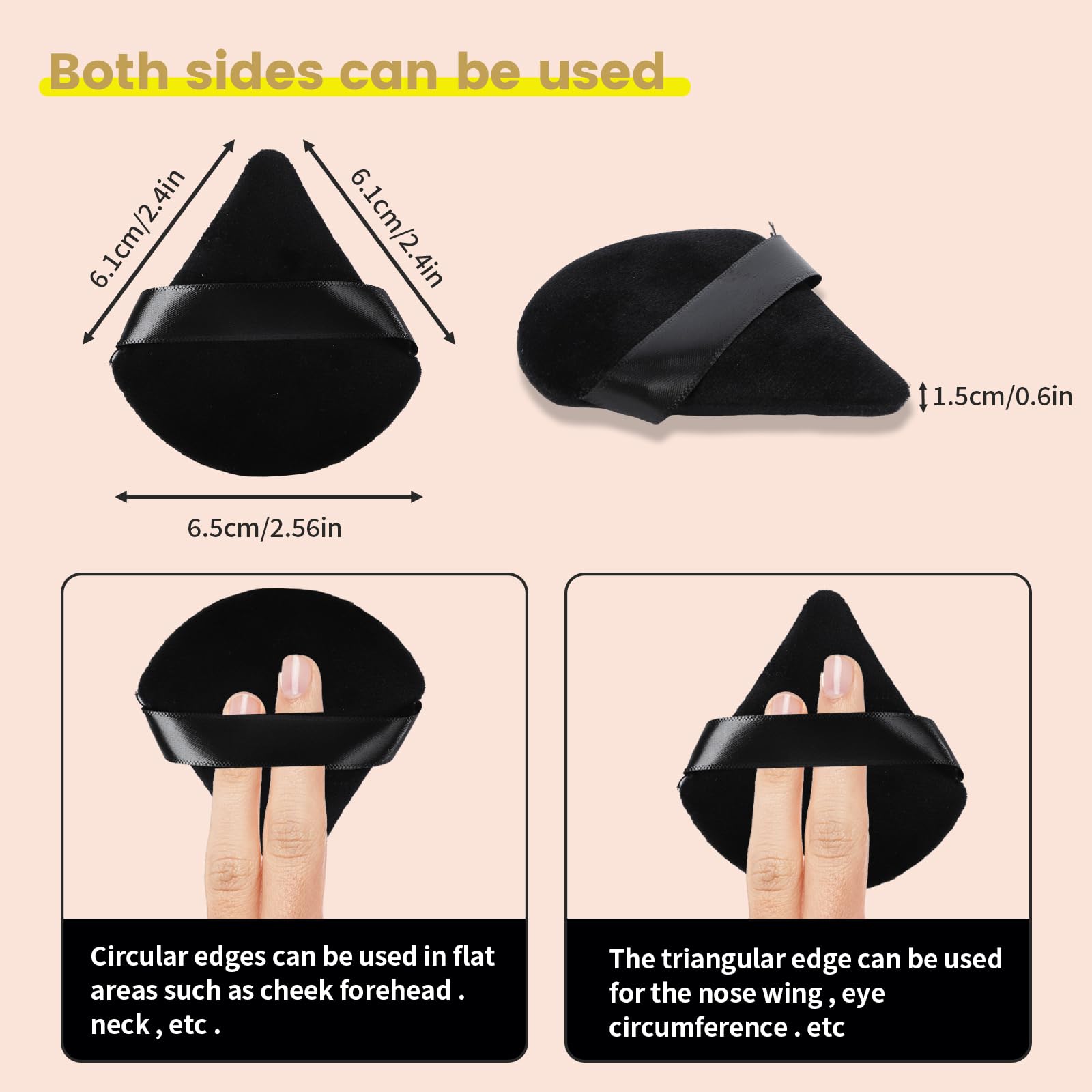 8Pcs Triangular Powder Puffs, Soft Velour Makeup Sponges for Loose Powder and Body Powder, Designed for Contouring, Eye, and Corner, Beauty Makeup Tools, Black