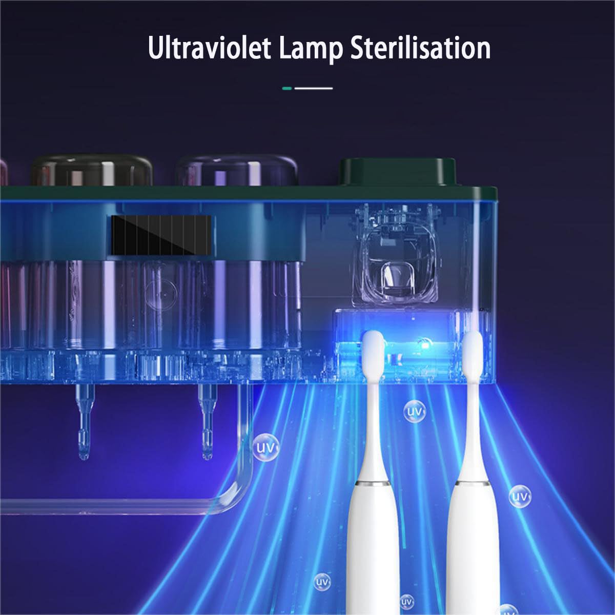 LANMOU Porta Cepillo de Dientes Pared, Dispensador Pasta Dientes Desinfectante para Cepillos de Dientes con UV Soporte para Cepillo Dientes Dispensador Automático Pasta de Dientes con Gancho y Tazas