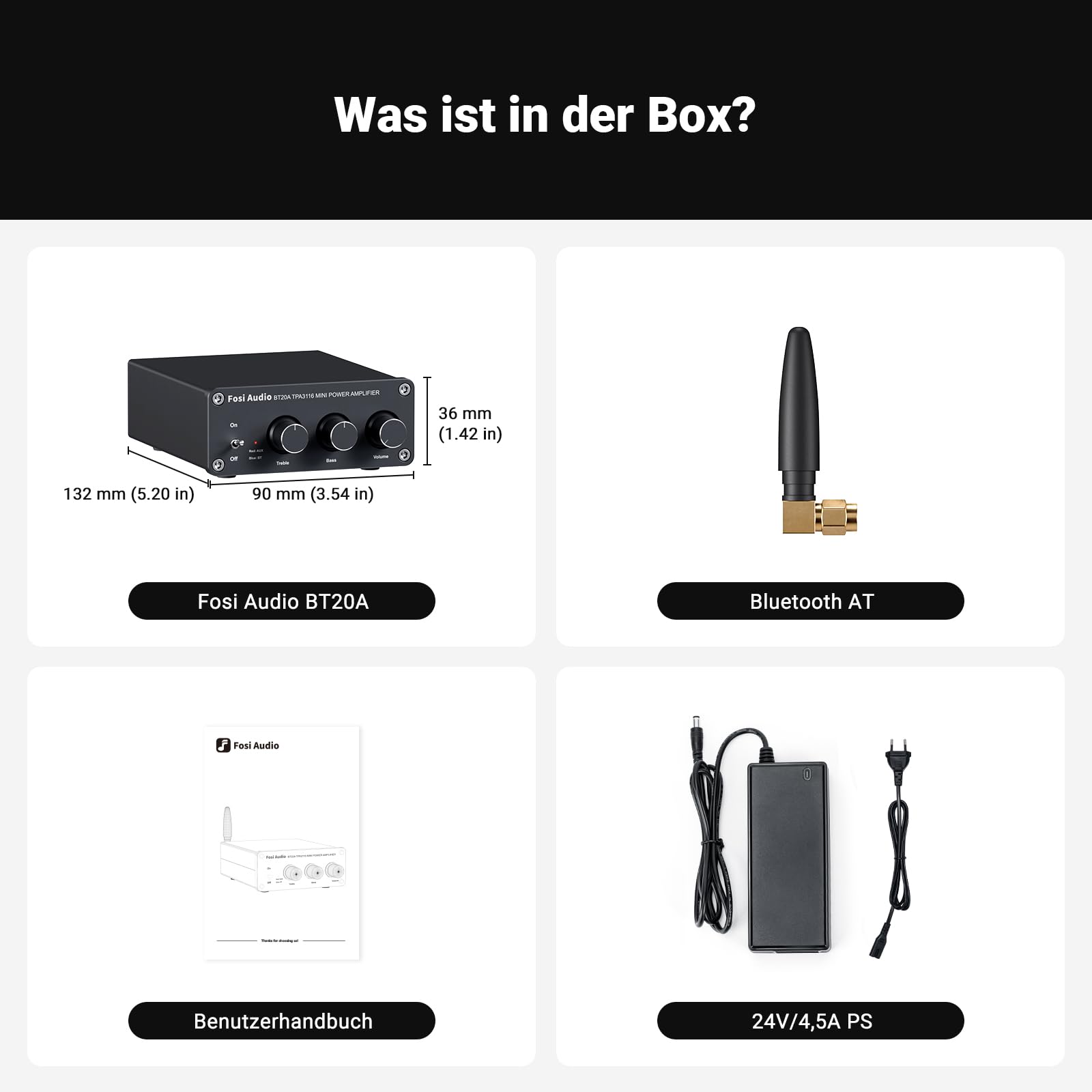 Fosi Audio BT20A Bluetooth Verstärker, 200W Mini Hifi Verstärker TPA3116, Bass Treble Regler, Stereo Class D 2.0 Kanal