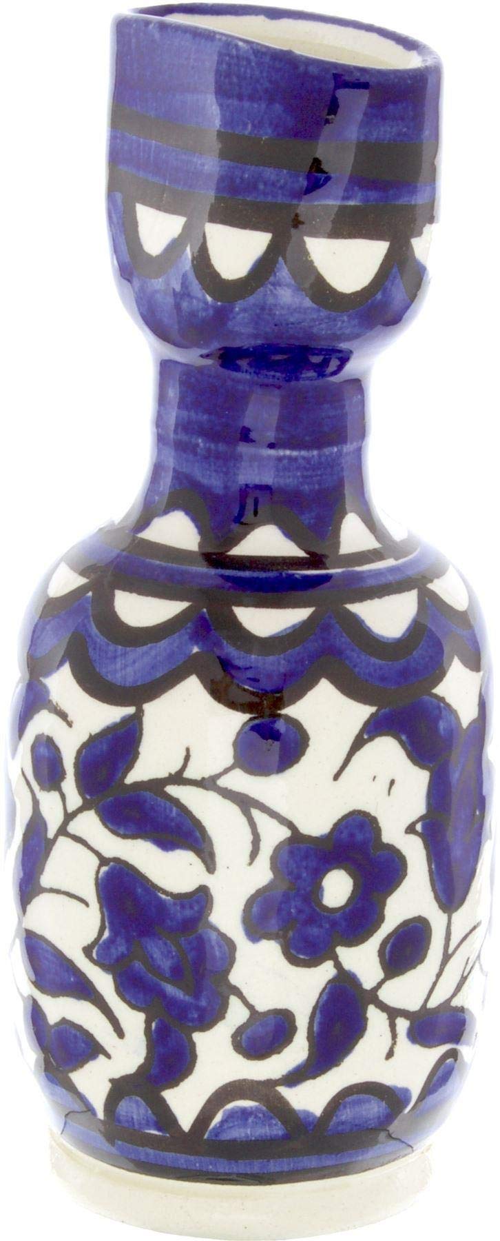 Armenian Ceramic Havdalah Candle Holder, 12cm, Blue Flowers Design