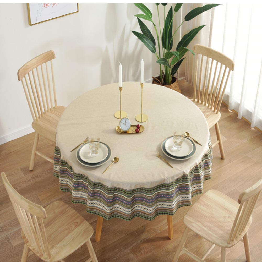 Nappe anti tache beige ronde imperméable 100 cm pour table basse et couverture pique-nique