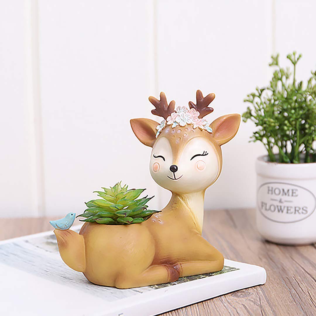 SpaceinCart Resin Deer Back Look with Bird Planter Pot, Multicolour, 5.1 x 4.9 in