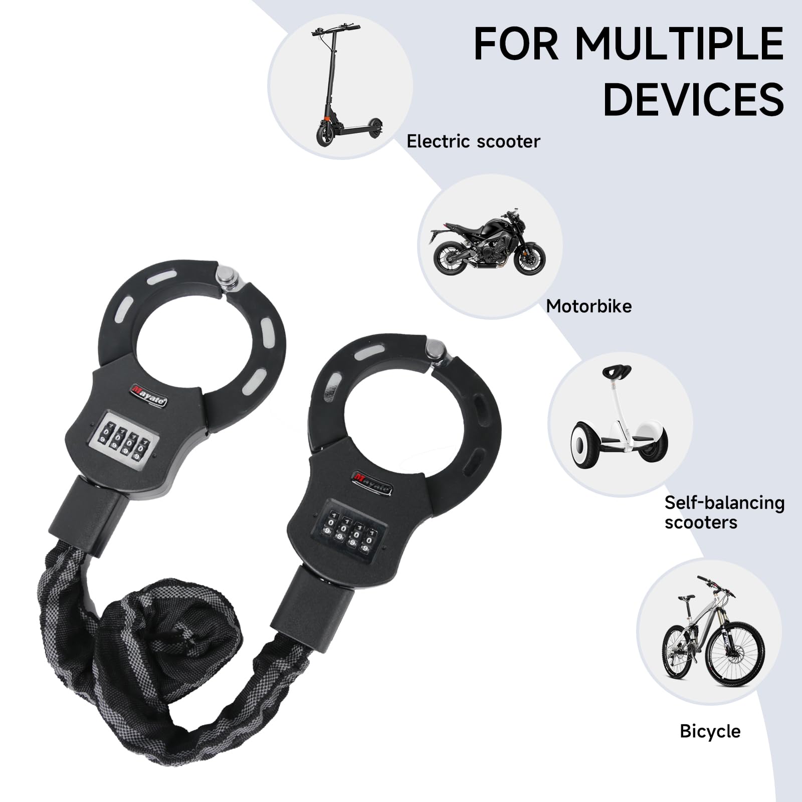 Serrure à menottes avec clé, serrure de haute sécurité pour scooter électrique, scooter électrique, vélo électrique, antivol de vélo avec manchon de verrouillage contre les rayures, sac de suspension
