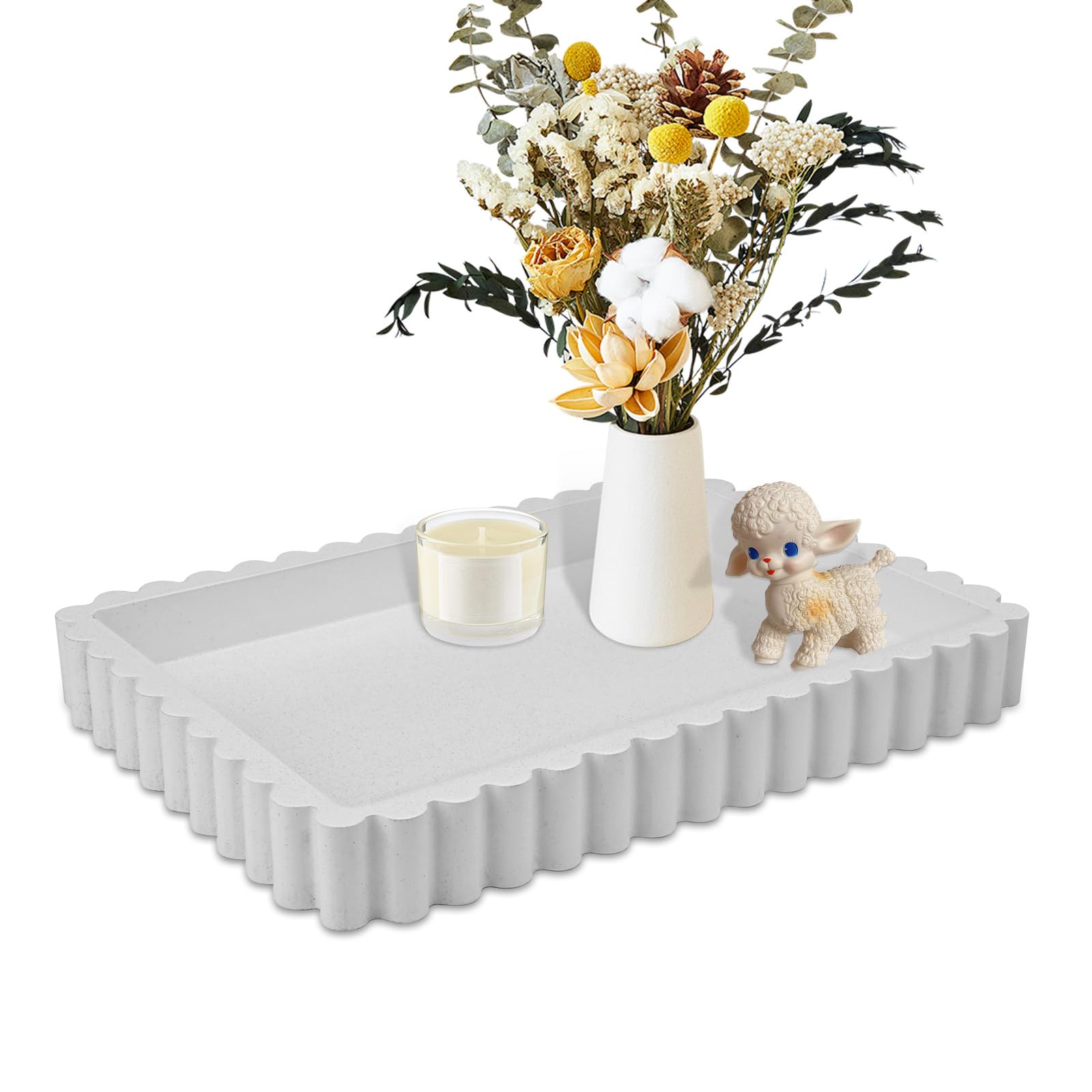 Plateau rectangulaire moderne en béton blanc pour votre intérieur