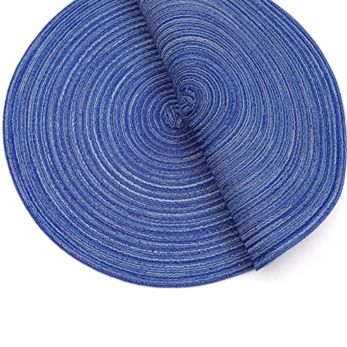 Image of SHACOS Round Braided Placemats Set of 8 Round Table Mats for Dining Tables Washable Fabric Kitchen Table Place Mats (Blue White, 8)
