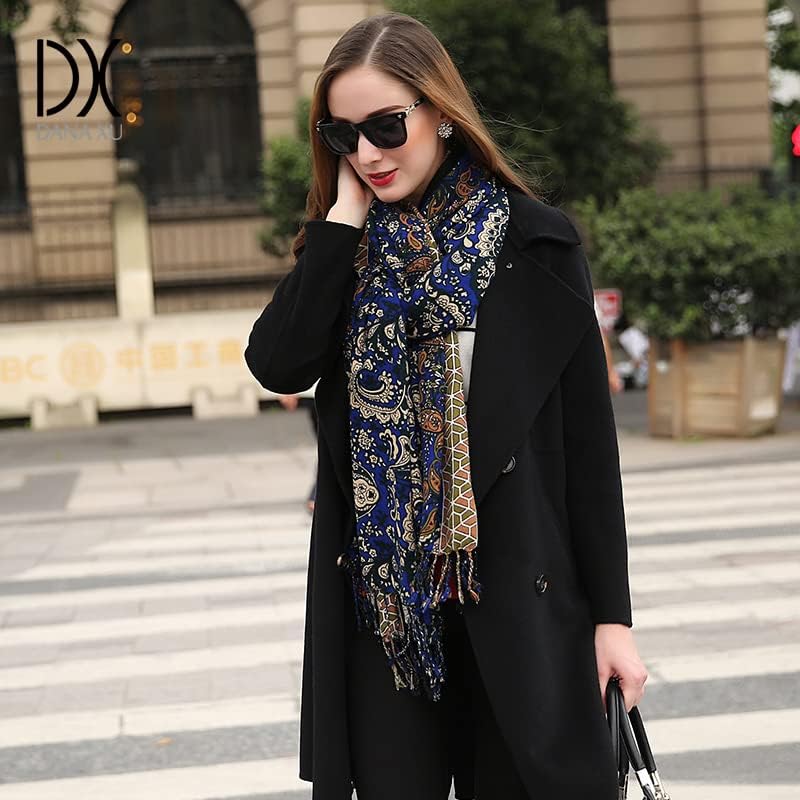 DANA XU 100% Merino Wool Pashmina Shawl for Women 96"x43", Oversized Cashmere Wrap with Tassels, Floral Travel Blanket Cape - Image 7