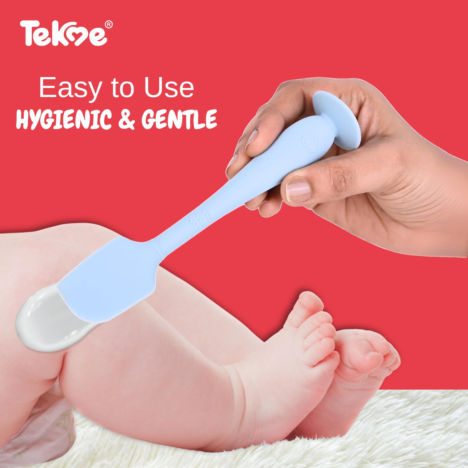 Tekme Silicone Baby Diaper Cream Spatula with Suction Cup Base, Diaper RashCream Applicator for Babies, Mess-Free Spatula for Rash Cream (Blue) - Image 4 thumbnail