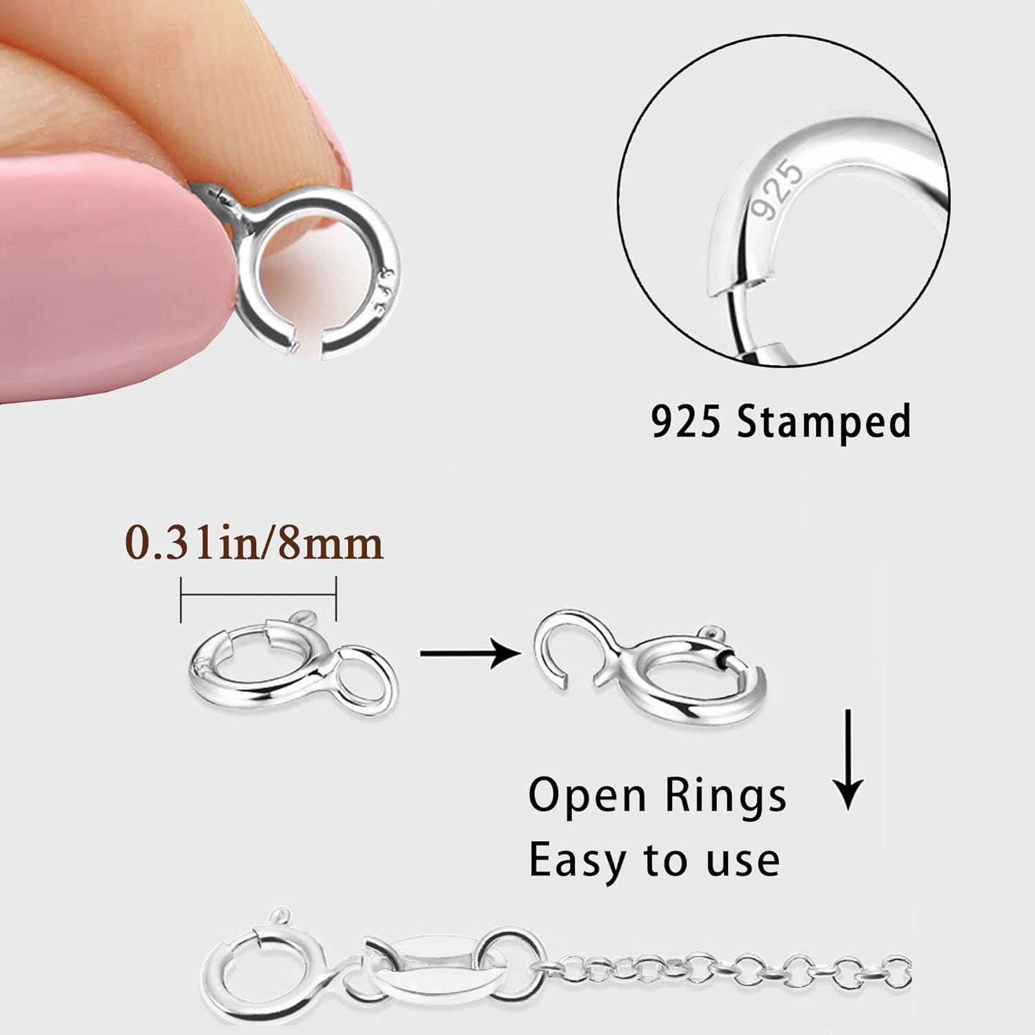Spring Clasps Sterling Silver with Open Jump Rings Gold Necklace Clasps and Closures for Jewelry Making,Made in Italy - Image 3