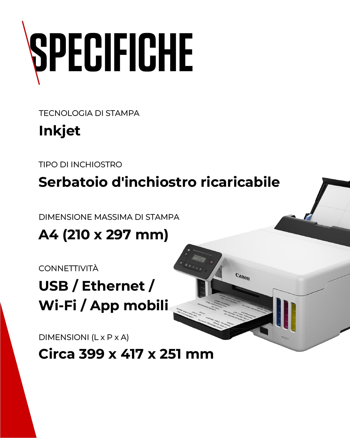 Canon Stampante a Colori per Casa e Ufficio MAXIFY GX5050 | Stampante Inkjet MegaTank | Stampa Formato A4 con Connettività WiFi, Ethernet e USB