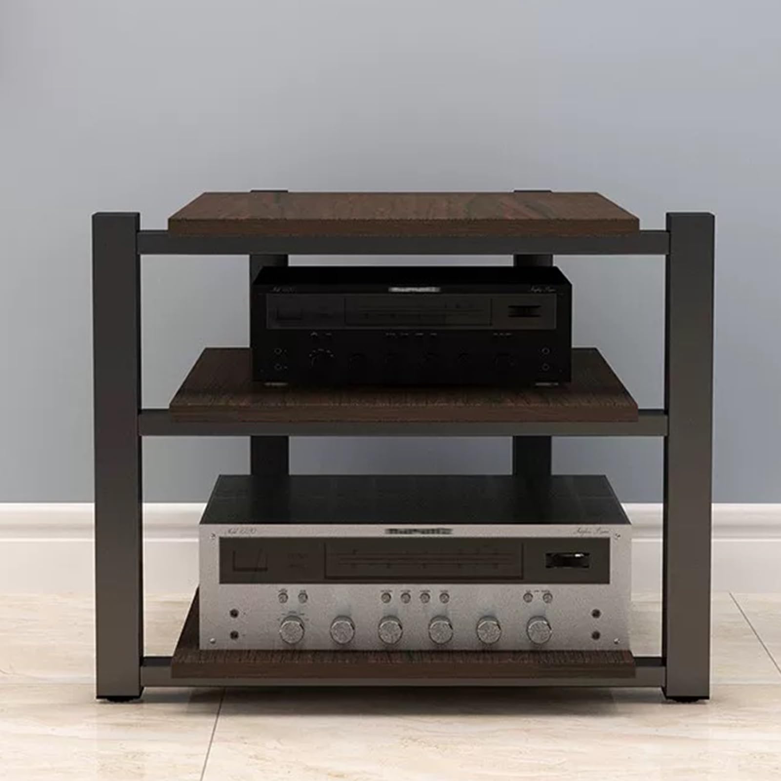 Gabinete de audio Hi-Fi marrón de 70x65cm para soporte de medios