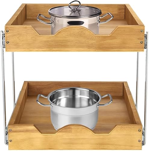 Miniatura 7 de DINDON Organizador de armario extraíble de 2 niveles (11 pulgadas de ancho x 21 pulgadas de profundidad) cajón de madera deslizante de doble nivel