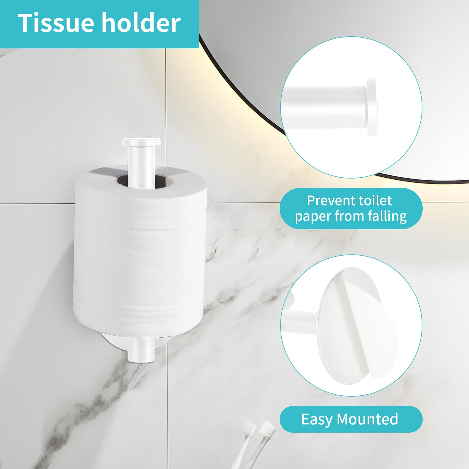 Yagoo Adhesive Toilet Paper Holder, Rustproof Toilet Roll Holder(1, White) — Amazon image 2