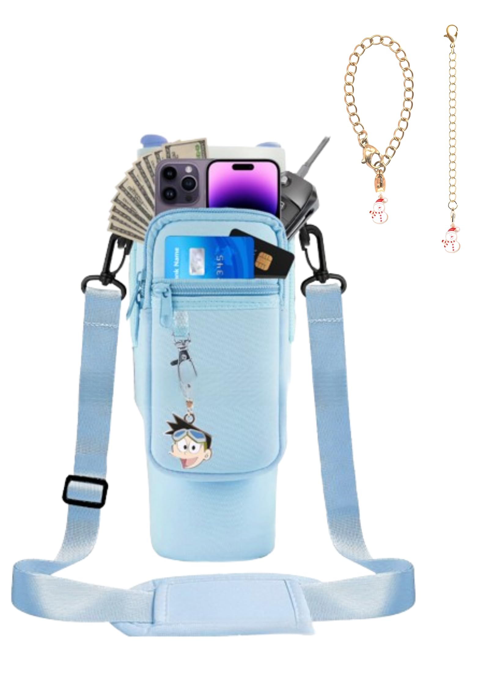 Water Bottle Carrier Bag with Phone Pocketfor Stanley 40/30 oz, Water Bottle Holder with Adjustable Shoulder Strap and Charm.