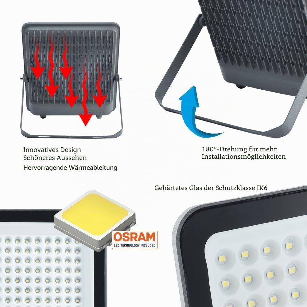 M Ledme - LED Fluter Napoli Plus 200 W, 24000 Lumen, IP65 dimmbar, warmes Licht (3000 K), Außenbeleuchtung, Verwendung für Garten, Terrasse, Parkplatz, Hotel, Gebäude usw.