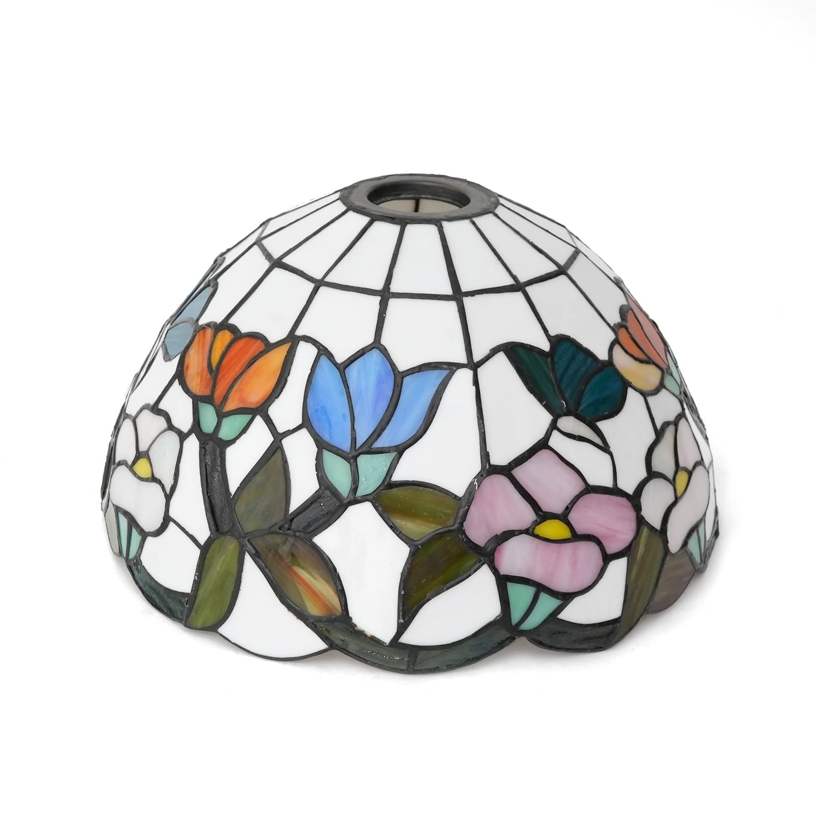 HJRegaFimu Shade Replacement 12" Morning Flowers Stained Glass Lamp Pastoral Art Decor Large Opening Lampshades For Table Chandelier Light Wall Floor Lamps