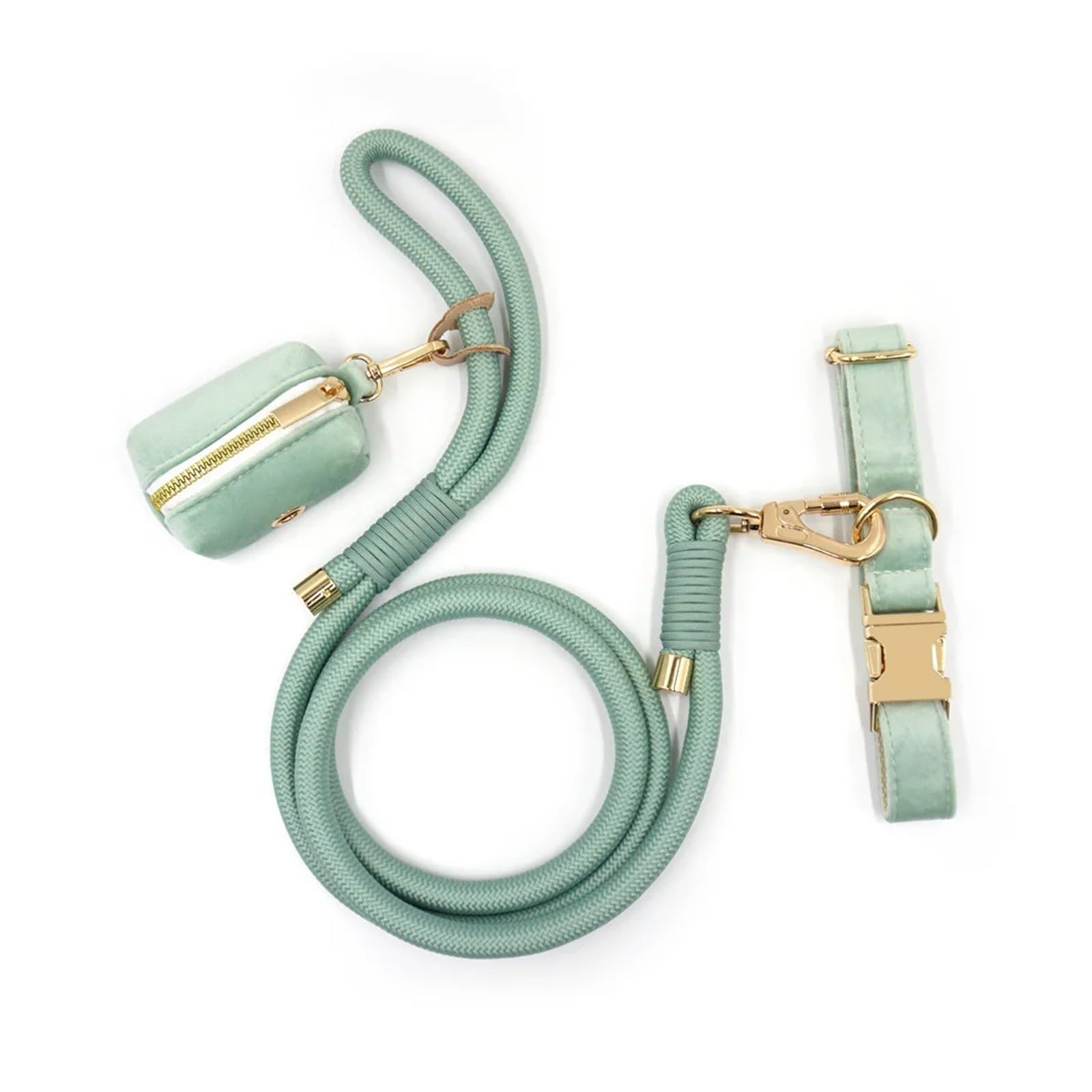 Generico Set Regalo con Collare for Cani Verde Menta, guinzaglio Rotondo in Corda e Sacchetto for Escrementi(3pcs Set,S Collar 25-40cm)