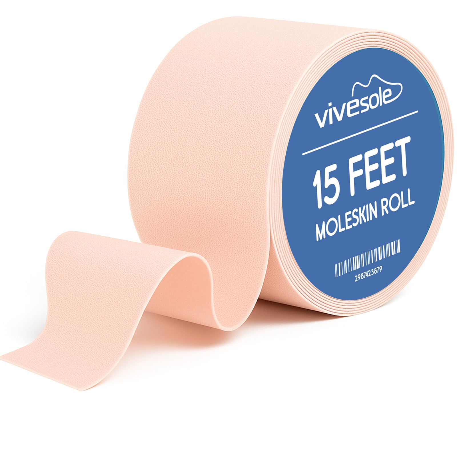 ViveSole Moleskin Padding Roll (2" x 15 Feet) - Blister Prevention Tape - Pad Protection for Foot, Heel, Toe, Callus - Adhesive Anti-Blister Large Pad - Feet Healing, XL Bandage Cushion