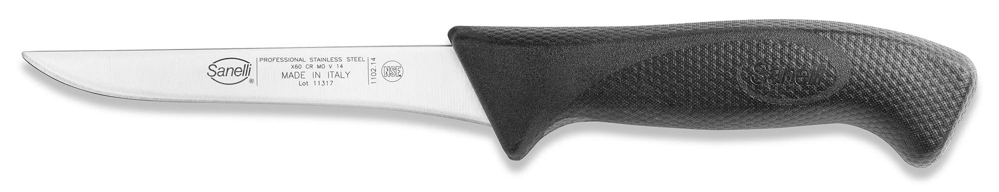 Sanelli Linea Skin, Coltello Macellaio Disosso professionale cm.14, Acciaio Inossidabile, Nero, Lunghezza lama 14 cm.