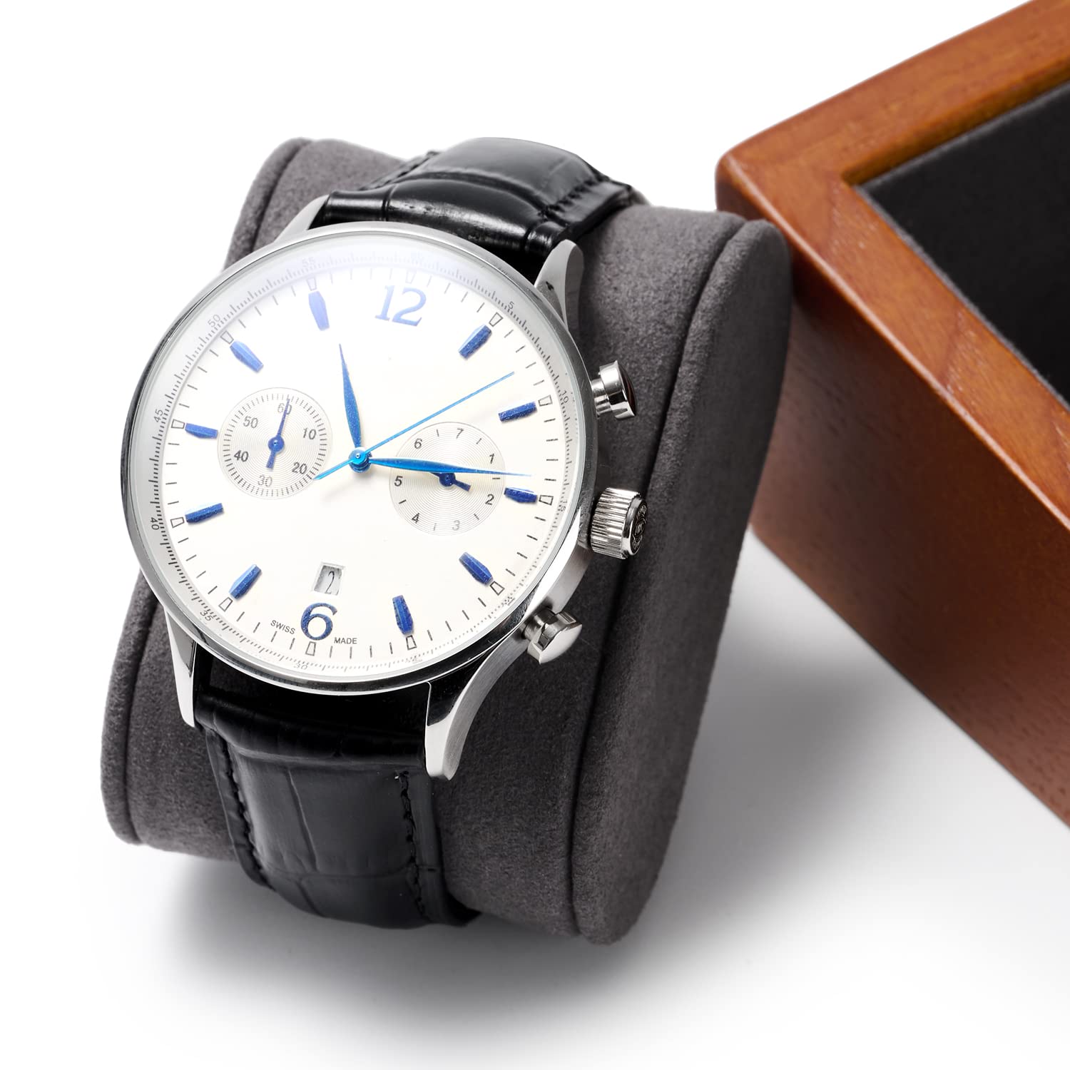 Oirv - Soporte de exhibición de reloj doble de madera maciza con almohada (cuadrado doble, gris)