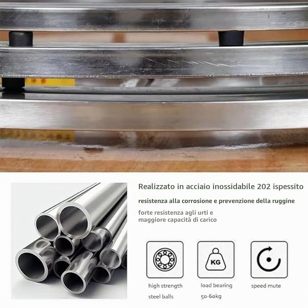 60cm Piastra Girevole con Cuscinetto 360 Gradi per Tavolo, Grande Piattaforma Girevole Centrotavola Rotante in Acciaio Inossidabile per Pranzo Torte TV Monitor Stand