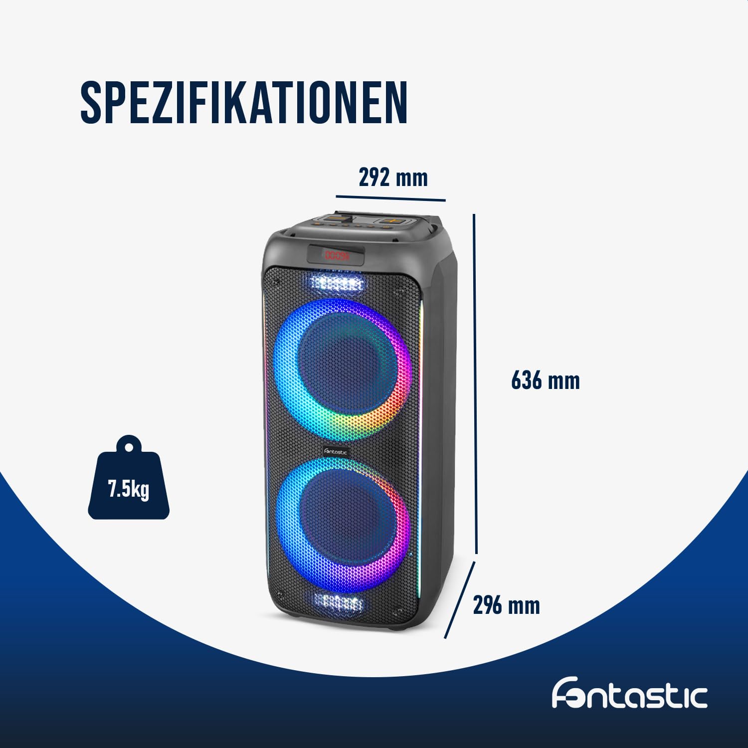 Fontastic Party-Lautsprecher Zeal - Bluetooth Lautsprecher mit USB-Wiedergabe, AUX und MicroSD - Karaoke Box mit Mikrofon und LED Leuchteffekten - tragbares Soundsystem - Schwarz (Zeal 600)