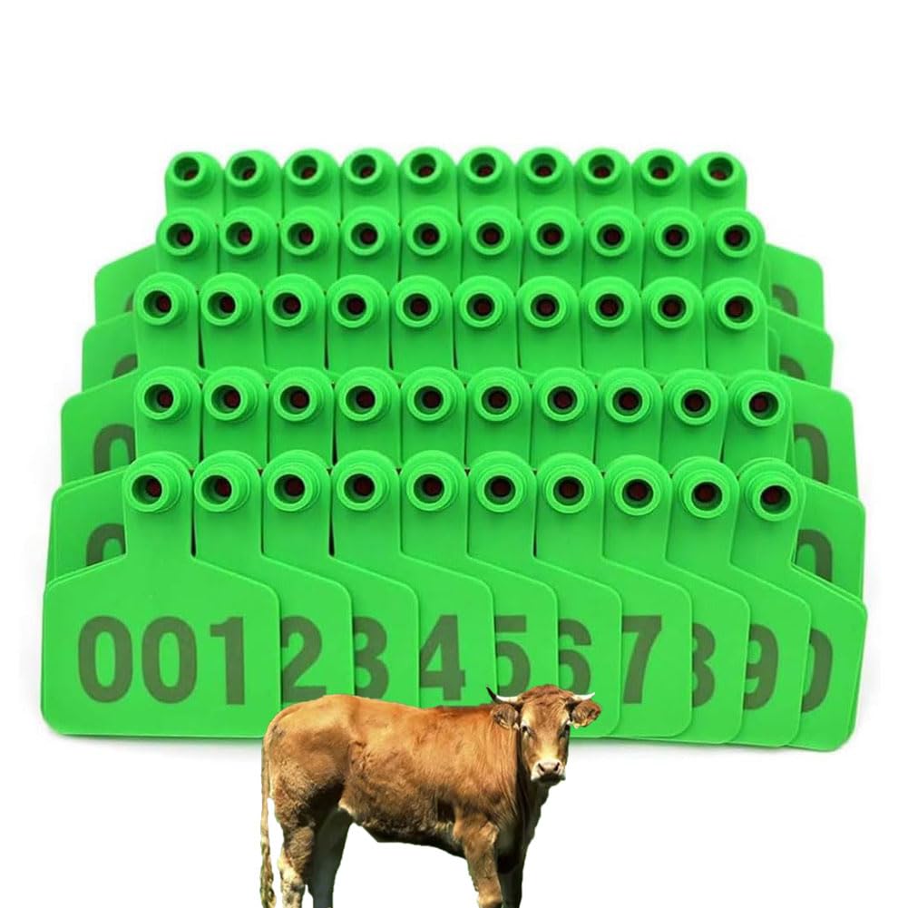 Ohrnummer Schwein/Schaf/CAG Ohrnummer 001-100/101-200/201-300/301-400/401-500. Erhältlich in 6 Farben, um leicht Tiere zu verwalten (Bleu, Rouge, Jaune, Vert, Rose, Orange) Grün calf001-100