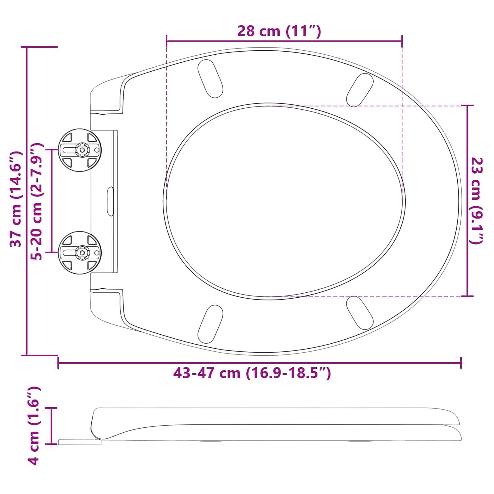 Asiento de inodoro gris de Duroplast 47 x 37 x 4 cm, asiento de inodoro con bisagra y fijación, asiento de inodoro para baño, baño e invitados, montaje rápido y duradero