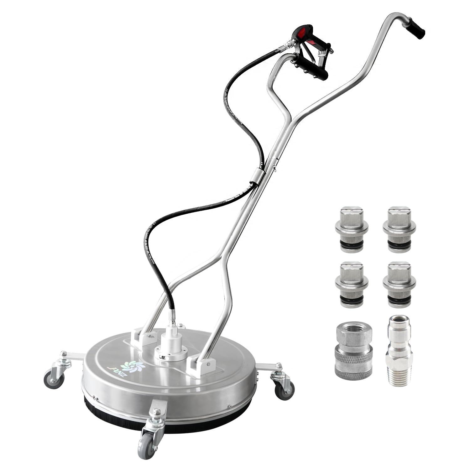 janz 20" Pressure Washer Surface Cleaner with 4 Wheels,Dual Handle,Stainless Steel Housing, 4 Replacement Nozzles and 2 Hose Adapters,Ideal for