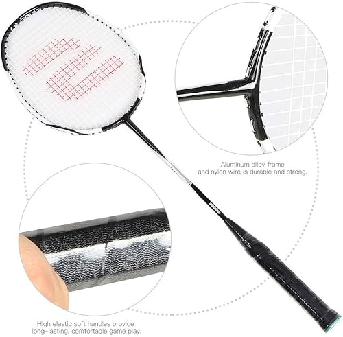 Miniatura 7 de Raqueta de bádminton para 2 jugadores, raqueta de bádminton de aluminio de carbono con bolsa de bádminton, Blanco, Talla única