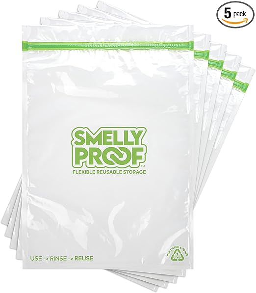 Smelly Proof Reusable Freezer Bags for Food Storage MADE IN USA, Easy Clean, Dishwasher-Safe, BPA FREE, NO PEVA, XXL 3-mil Thick Bags, Extra Large+ Clear FLAT 12" x 16", 2-GALLON, 5-Pack