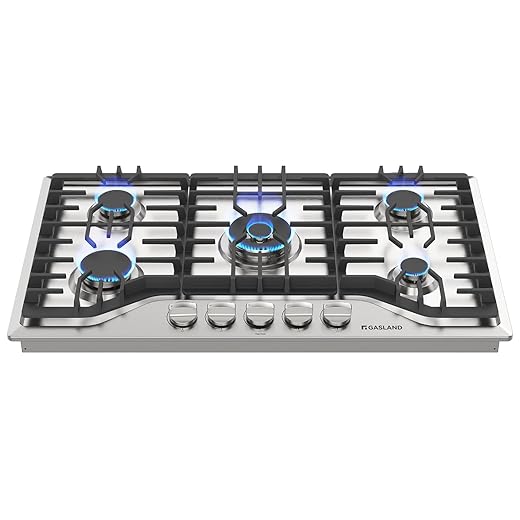 GASLAND 36 Inch Gas Cooktop, PRO GH2365SF 5 Italy Sealed Burner Propane Stovetop, NG/LPG Convertible Gas Cooktops, Plug-in with Thermocouple Protection, CSA Certified, Stainless Steel