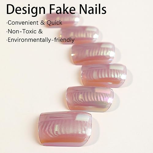 Miniatura 2 de Sunjasmine - 24 uñas postizas a presión medianas con diseños, uñas acrílicas con pegamento de uñas para mujeres (rosa cromado)