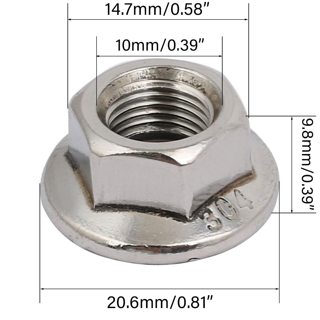 TOP-VIGOR 12Pcs M10 x 1.25mm Fine Thread Flange Nuts, 304 Stainless Steel Hex Lock Nuts - Image 2