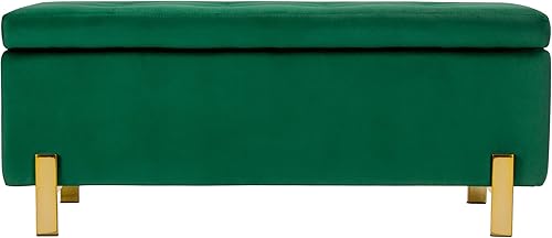 Miniatura 5 de Comfy to go Banco de almacenamiento de terciopelo, otomano tapizado con patas doradas, banco acolchado para el extremo de la cama, para sala de