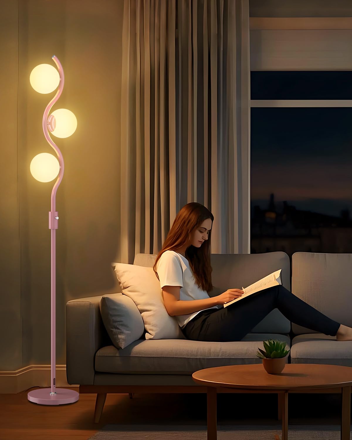 Lightdot Glass Floor Lamp Dimmable 4-Lights Gold Floor Lamps with Brown Glass Shade 3000K Bulbs Included Mid Century Modern Standing Tall Lamp for Living Room/Bedroom/Sofa Beside/Corner Decor