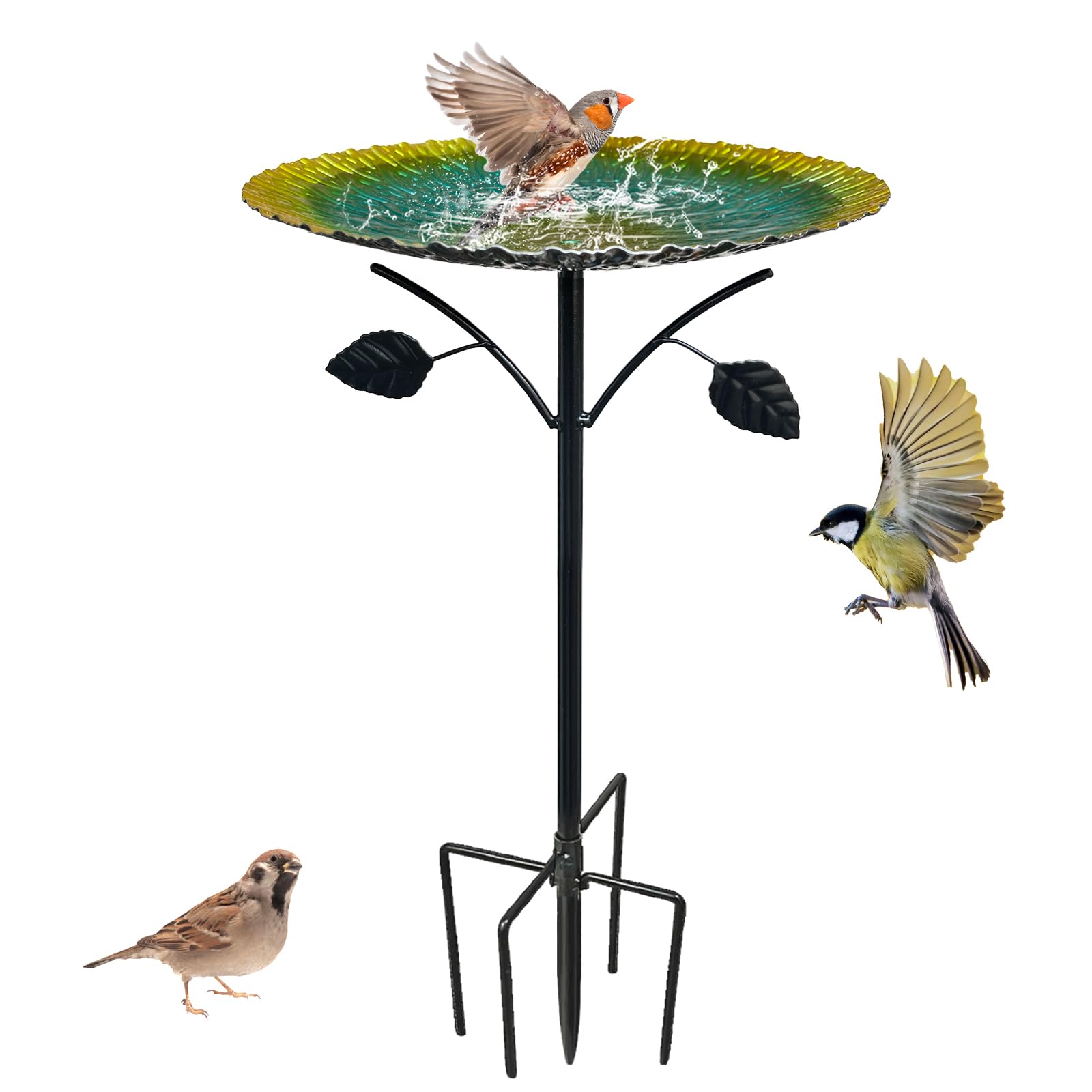Bebedero para pájaros de pie, para Exterior, jardín, 85 cm, Grande, Resistente a Las heladas, Resistente al Invierno, con Base Estable de 5 Dientes, Metal Vintage, Bebedero para pájaros para jardín