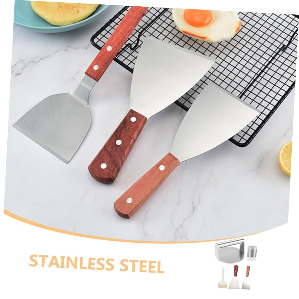 DECHOUS Set di Accessori per Barbecue in Metallo Inossidabile, Pressa per Carne Accessori per Cucinare Esterno, Kit Bbq Spazzola, Cucchiaio e Bottiglia per Spezie