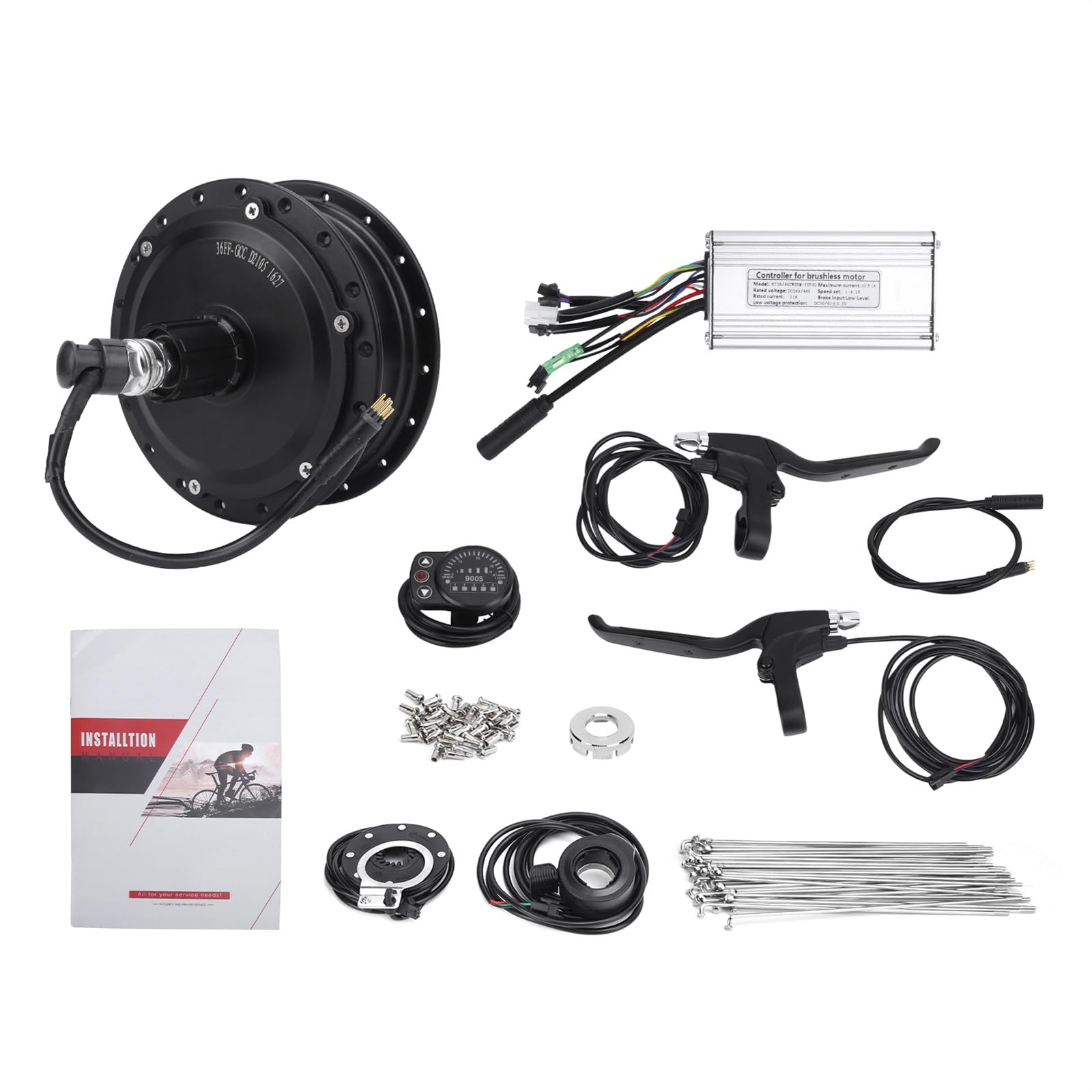 Kit de conversión eléctrica for motor de cubo de rueda trasera de 36 V y 500 W con medidor de pantalla KT-900S, rueda de 12 G, 20/24/26 pulgadas Tablero de scooter eléctrico(26inch)