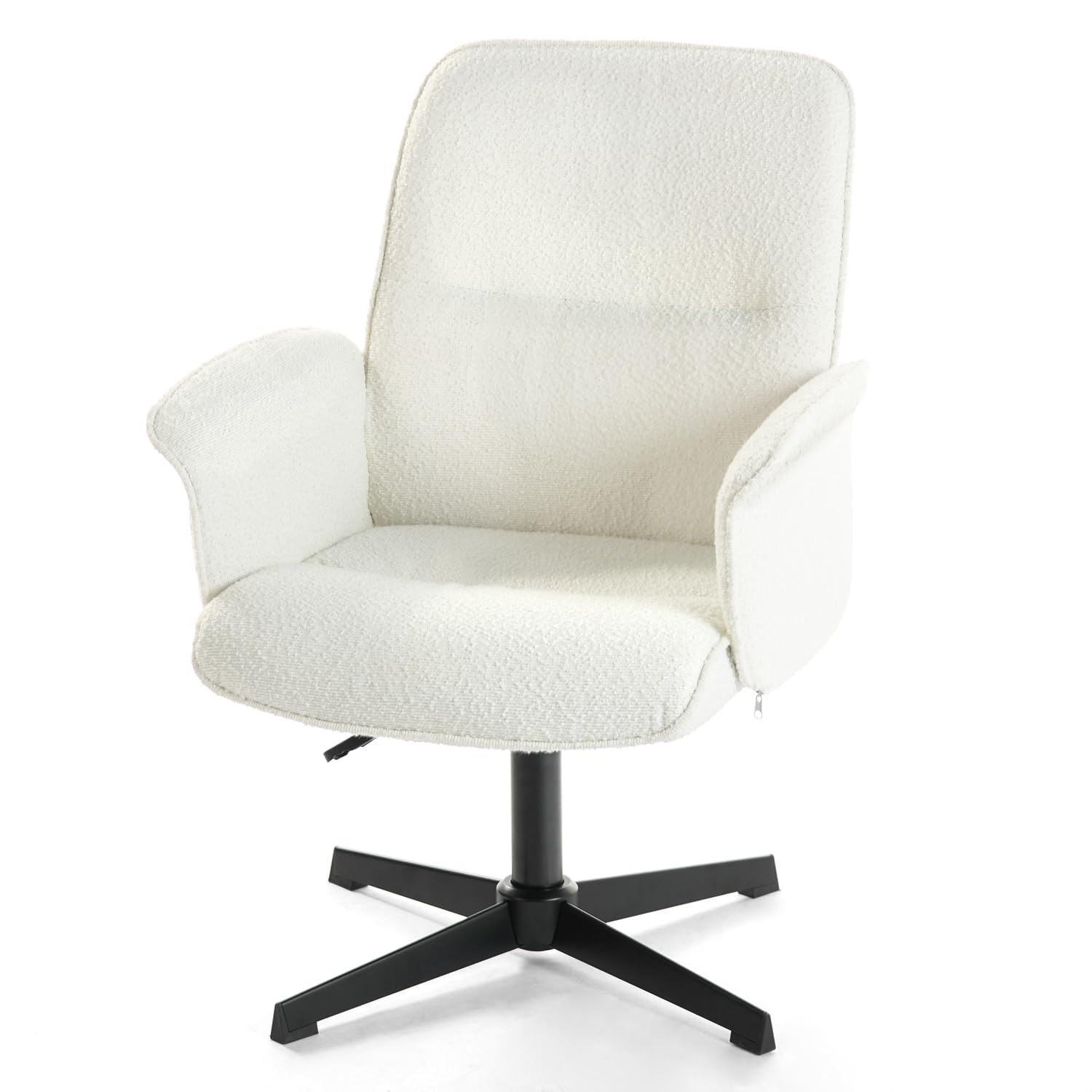 MEUBLE COSY Sillas de Escritorio Sillones de Maquillaje Giratoria Altura Ajustable con Reposabrazos para Estudio Dormitorio Oficina en Tela de Felpa, Blanco, 66x63x82-94cm