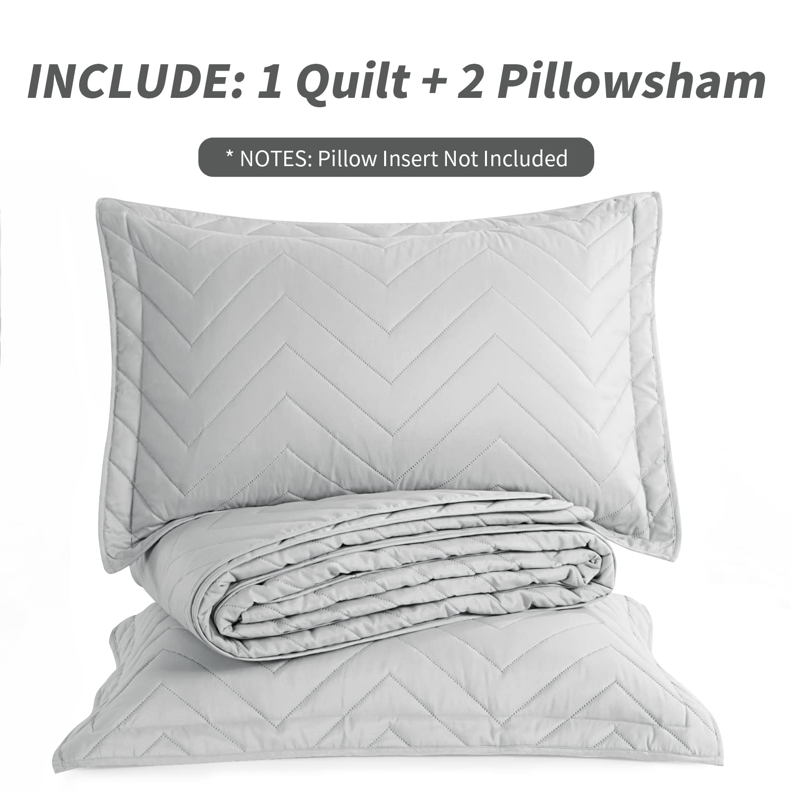 HOMBYS Alaska King 132x120 Quilt Set, 3 Piece Lightweight Oversized Bedspread Bedding Set with Matching Shams for All Season, Light Grey